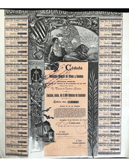 1901 - COMPANIA GENERAL DE MINAS Y SONDEOS - CEDULA - BARCELONA