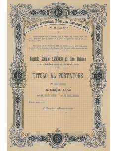 SOC. ANON. FILATURA CASCAMI SETA - 5 AZIONI MILANO 1898