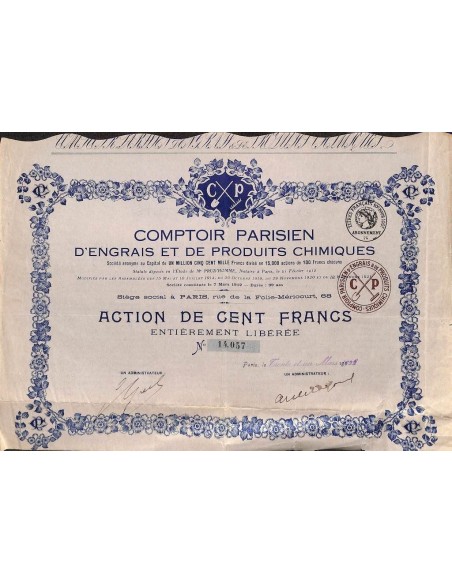 1922 - COMPTOIR PARISIEN D'ENGRAIS ET DE PRODUITS CHIMIQUES