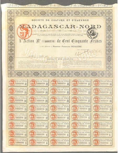 1920 - MADAGASCAR-NORD SOC. DE CULTURE ET D'ELEVAGE DE