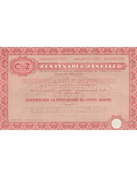 C&Z CENTENARI & ZINELLI - 100 AZIONI MILANO 1933