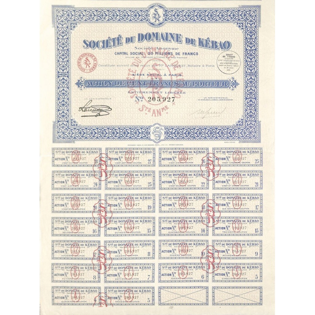 1930 - DOMAINE DE KÉBAO SOC. DU