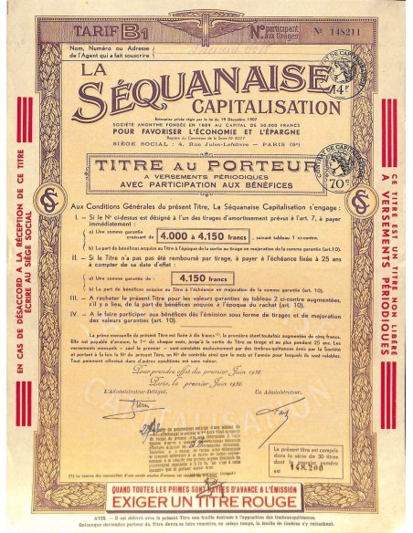 1936 - LA SEQUANAISE CAPITALISATION