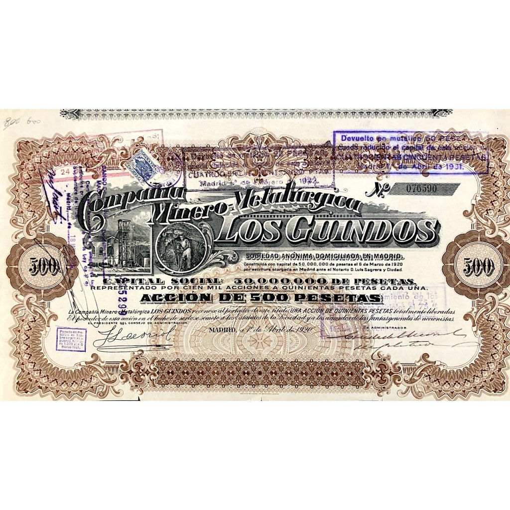 1920 - COMPANIA MINERO METALURGICA LOS GUINDOS...