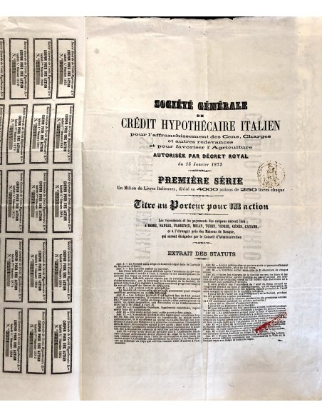 1873 - SOCIETA' GENERALE DI CREDITO IPOTECARIO ITALIANO - 1 AZIONE - ROMA