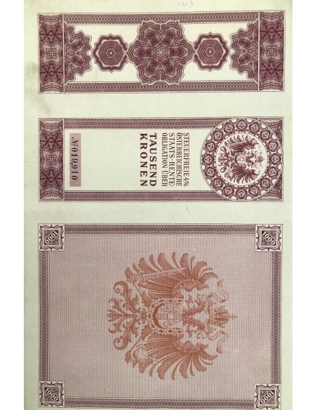 STAATS RENTE OBLIGATION 1000 KRONEN - 1909