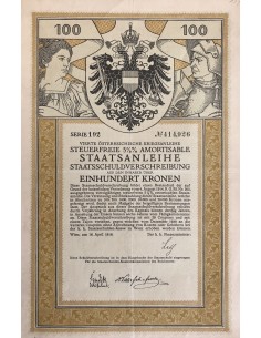 OSTERREICHISCHE STAATSANLEIHE 100 KRONEN - 1916