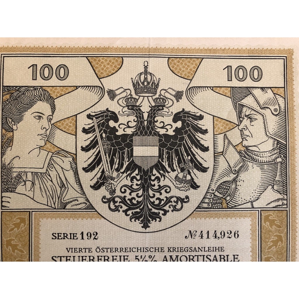 OSTERREICHISCHE STAATSANLEIHE 100 KRONEN - 1916