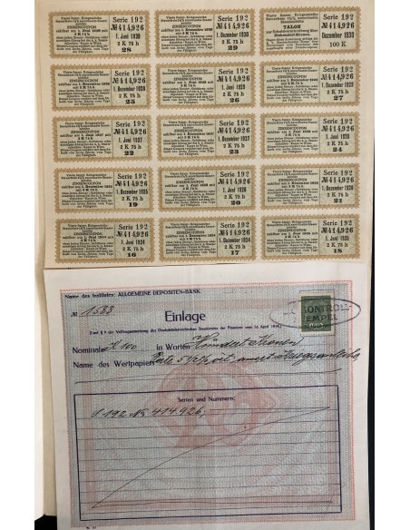 OSTERREICHISCHE STAATSANLEIHE 100 KRONEN - 1916