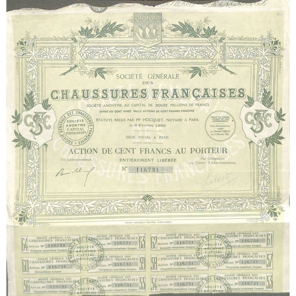 1927 - CHAUSSERES FRANCAISES SOC. GENER. DES
