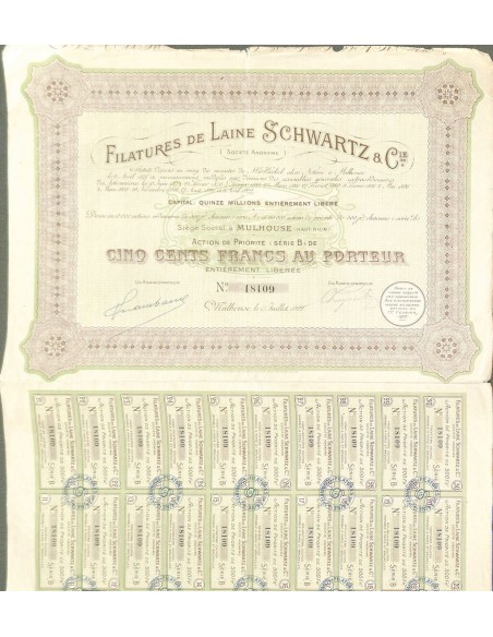 1922 - FILATURES DE LAINE SCHWARTZ ET C.IE