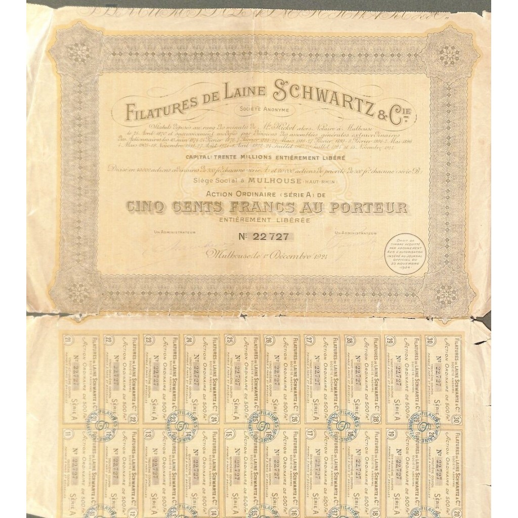 1924 - FILATURES DE LAINE SCHWARTZ ET C.IE