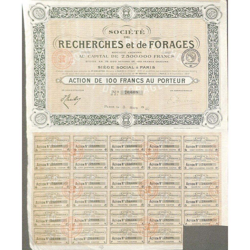 1920 - RECHERCHES ET DE FORAGES SOC. DE