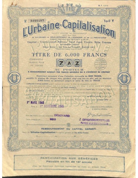 1946 - L'URBAINE-CAPITALISATION