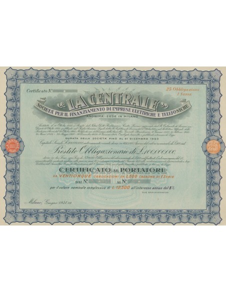 LA CENTRALE - 25 OBBLIGAZIONI MILANO 1934