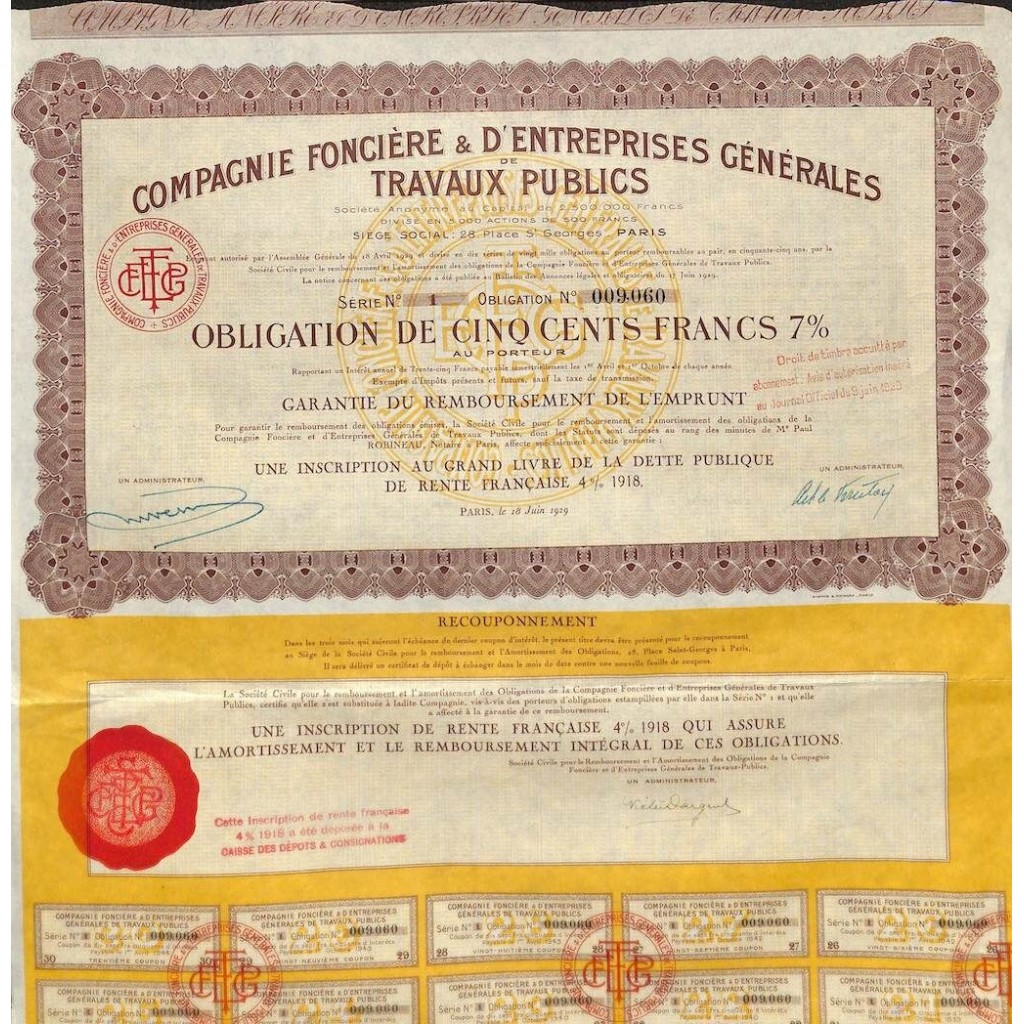 1929 - FONCIERE ET D'ENTREPRISES GENERALES DE...