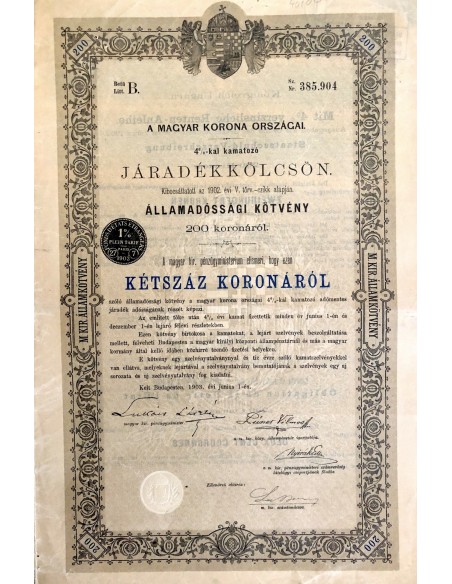 MAGYAR KORONA ORSZAGAI - 200 KORONAROL - BUDAPEST 1903