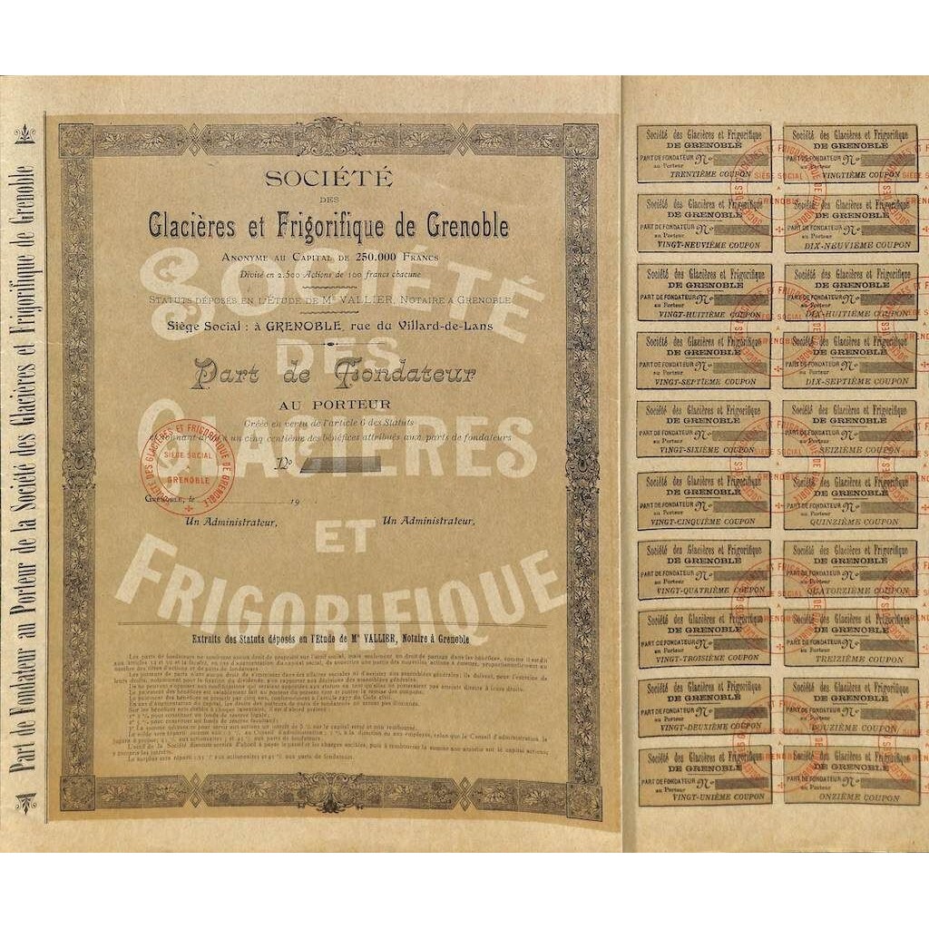 1870 - GLACIERES ET FRIGORIFIQUE DE GRENOBLE...