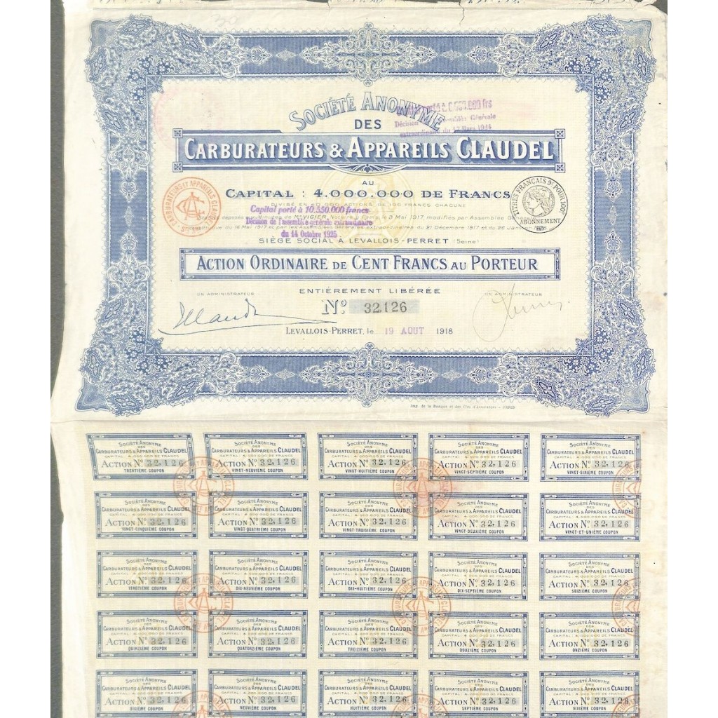 1918 - CARBURATEURS ET APPAREILS CLAUDEL