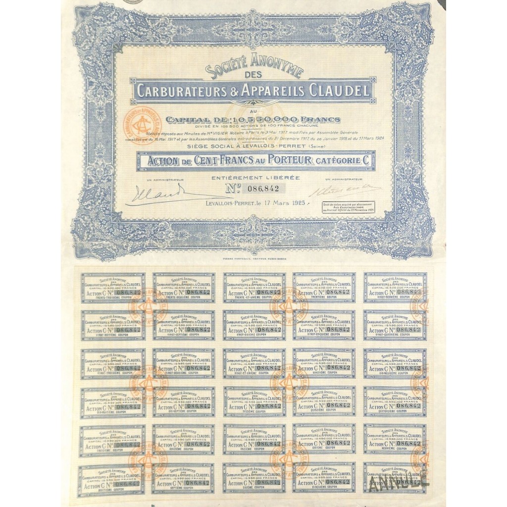 1925 - CARBURATEURS ET APPAREILS CLAUDEL