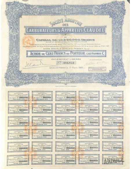 1925 - CARBURATEURS ET APPAREILS CLAUDEL