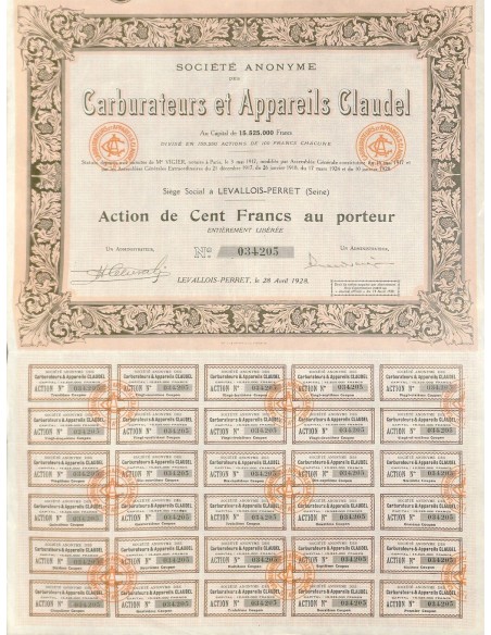 1928 - CARBURATEURS ET APPAREILS CLAUDEL