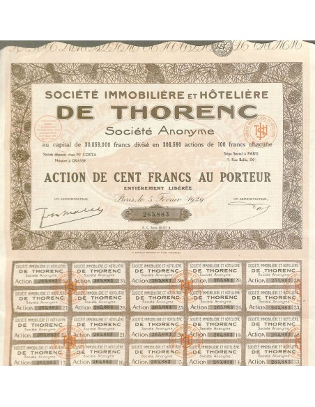 1929 - DE THORENC SOC. IMMOBILIERE ET HOTELIERE