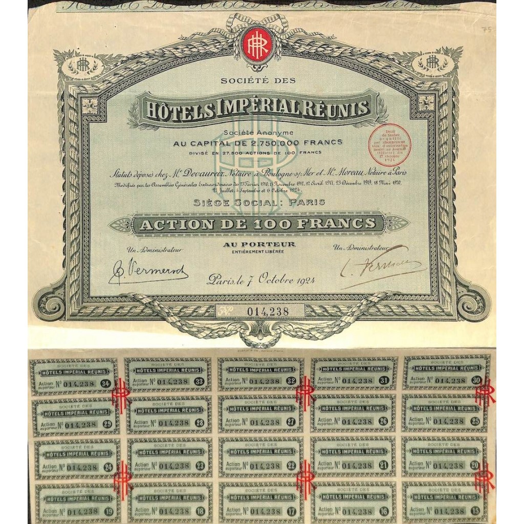 1924 - HOTELS IMPERIAL REUNIS SOC. DES