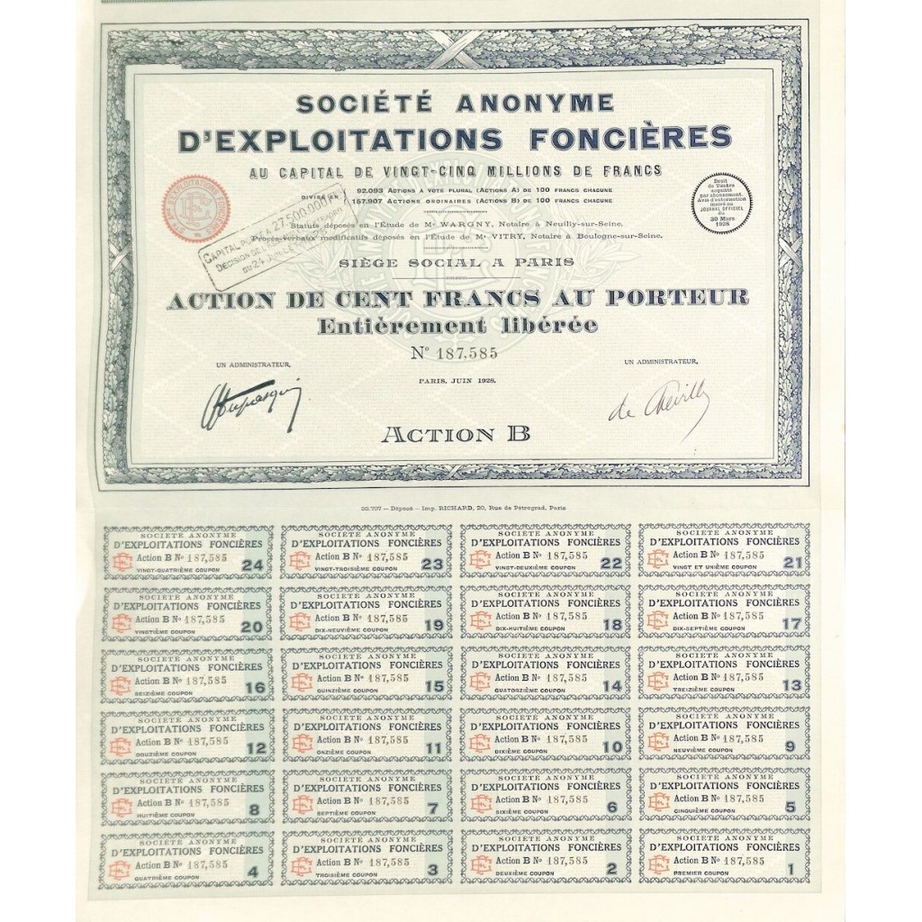1928 - D' EXPLOITATIONS FONCIERES SOC. ANON.
