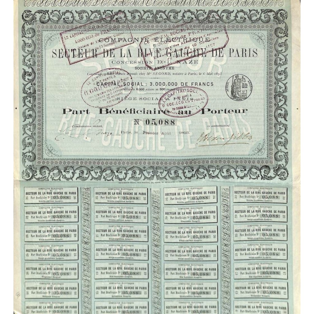1893 - SECTEUR DE LA RIVE GAUCHE DE PARIS COMP. ELECTRIQUE DU