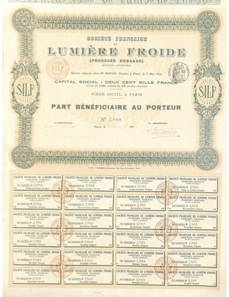 1912 - LUMIERE FROIDE (PROCEDES DUSSAUD) SOC. FRANCAISE DE
