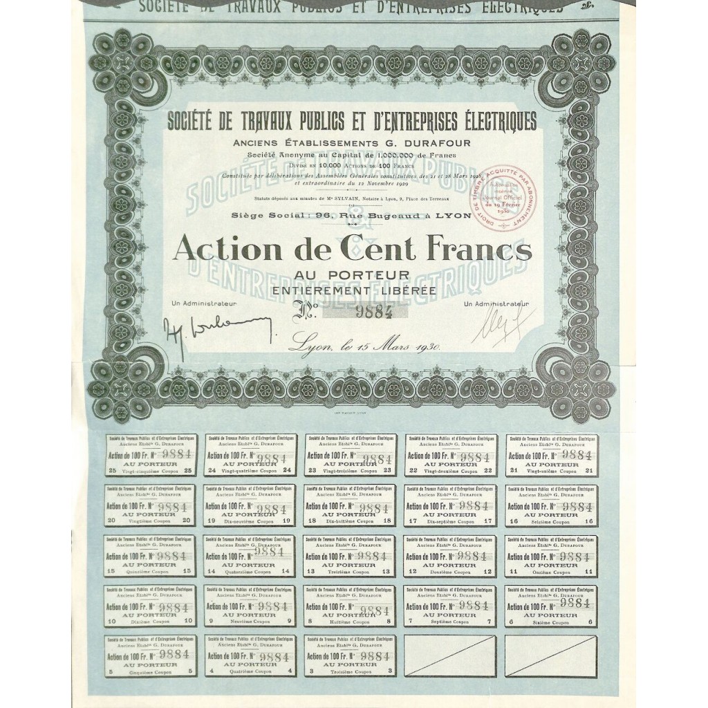 1930 - TRAVAUX PUBLICS ET D'ENTREPRISES ELECTRIQUES SOC. DE