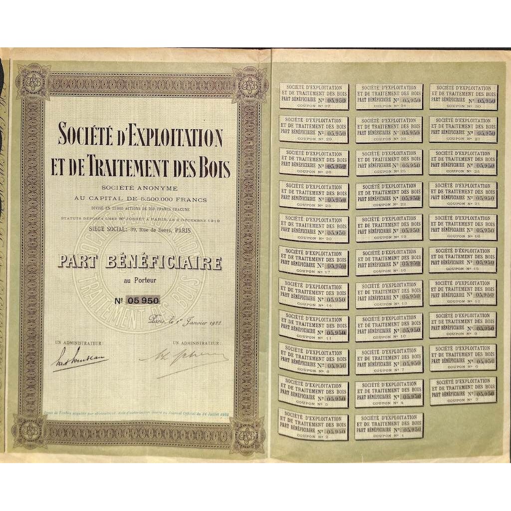 1922 - D'EXPLOITATION ET DE TRAITEMENT DES BOIS...