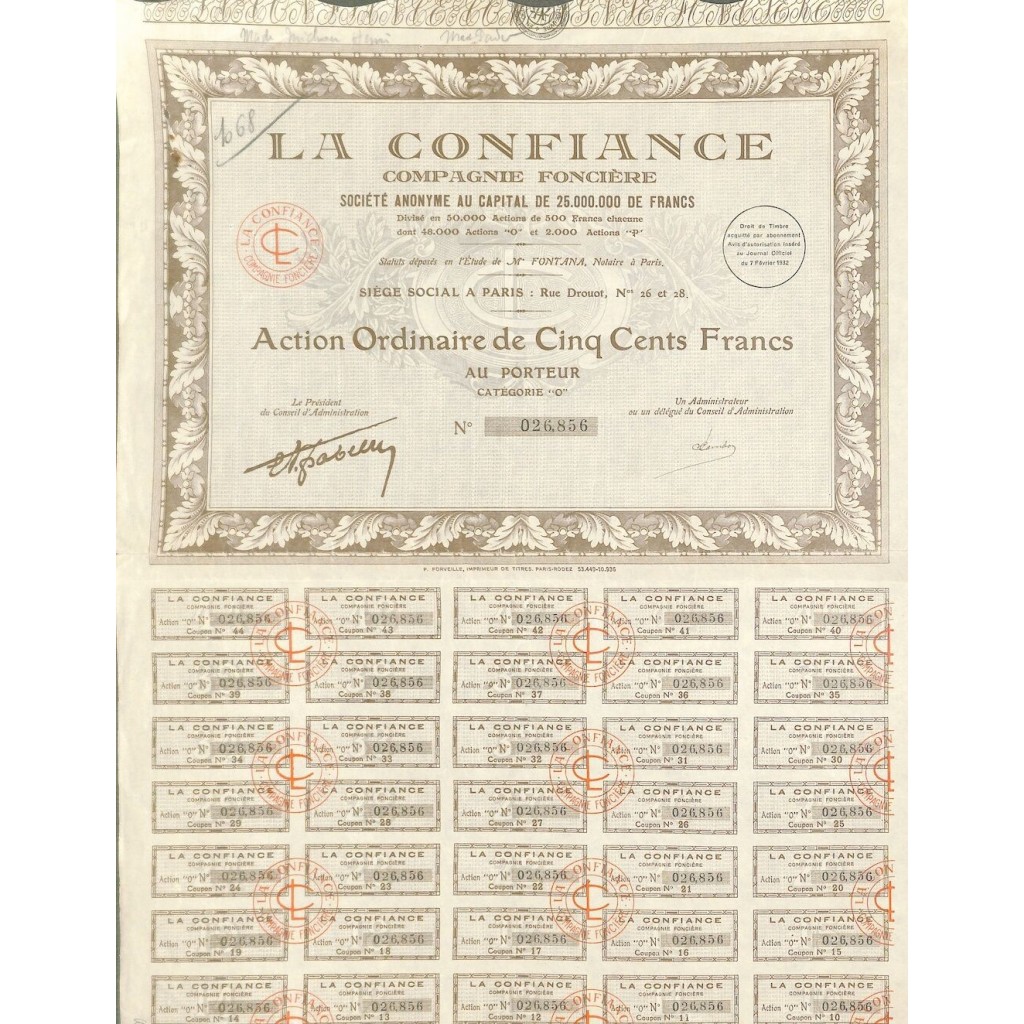 1932 - LA CONFIANCE COMPAGNIE FONCIERE