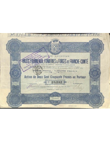 1913 - HAUTS FOURNEAUX, FONDERIES ET FORGES DE FRANCHE-COMTÉ