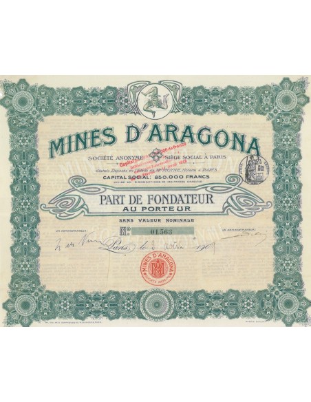 MINES D'ARAGONA - PARTE DI AZIONE PARIGI 1909