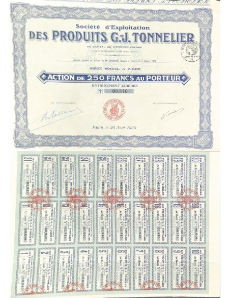 1930 - PRODUITS G.- J. TONNELIER SOC. D'EXPLOITATION DES