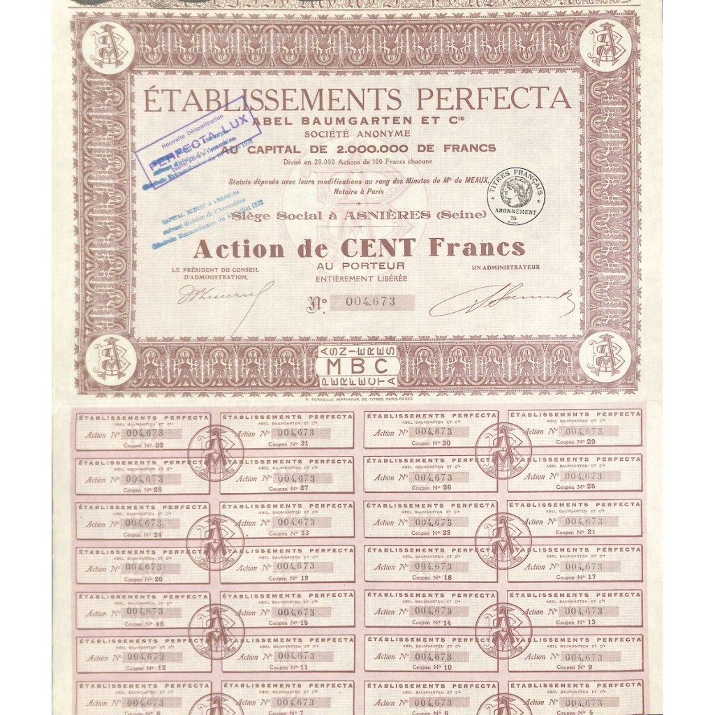 1932 - ETABLISSEMENTS PERFECTA (ABEL BAUMGARTEN...