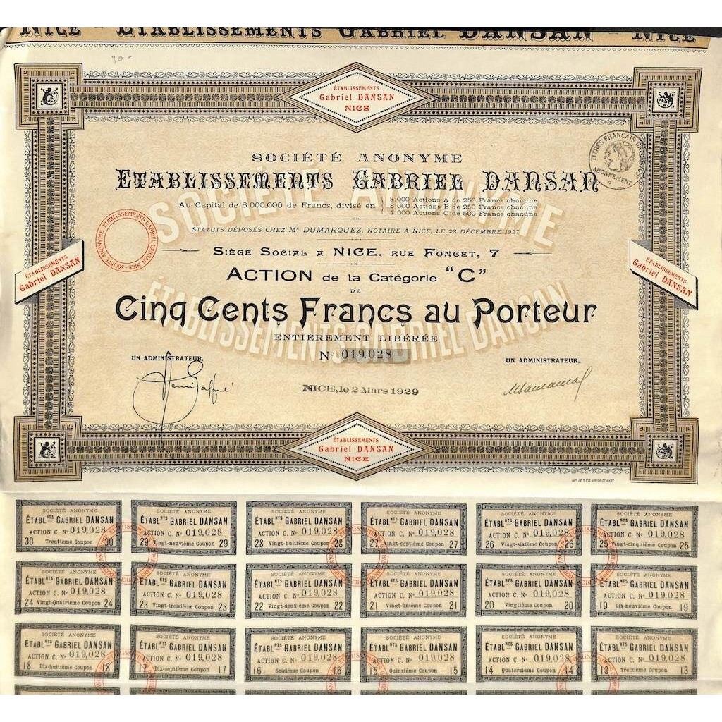1929 - ETABLISSEMENTS GABRIEL DANSAN