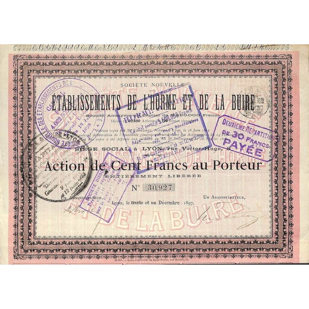 1897 - ETABLIS. DE L'HORME ET DE LA BUIRE SOC. NOUVELLE DES