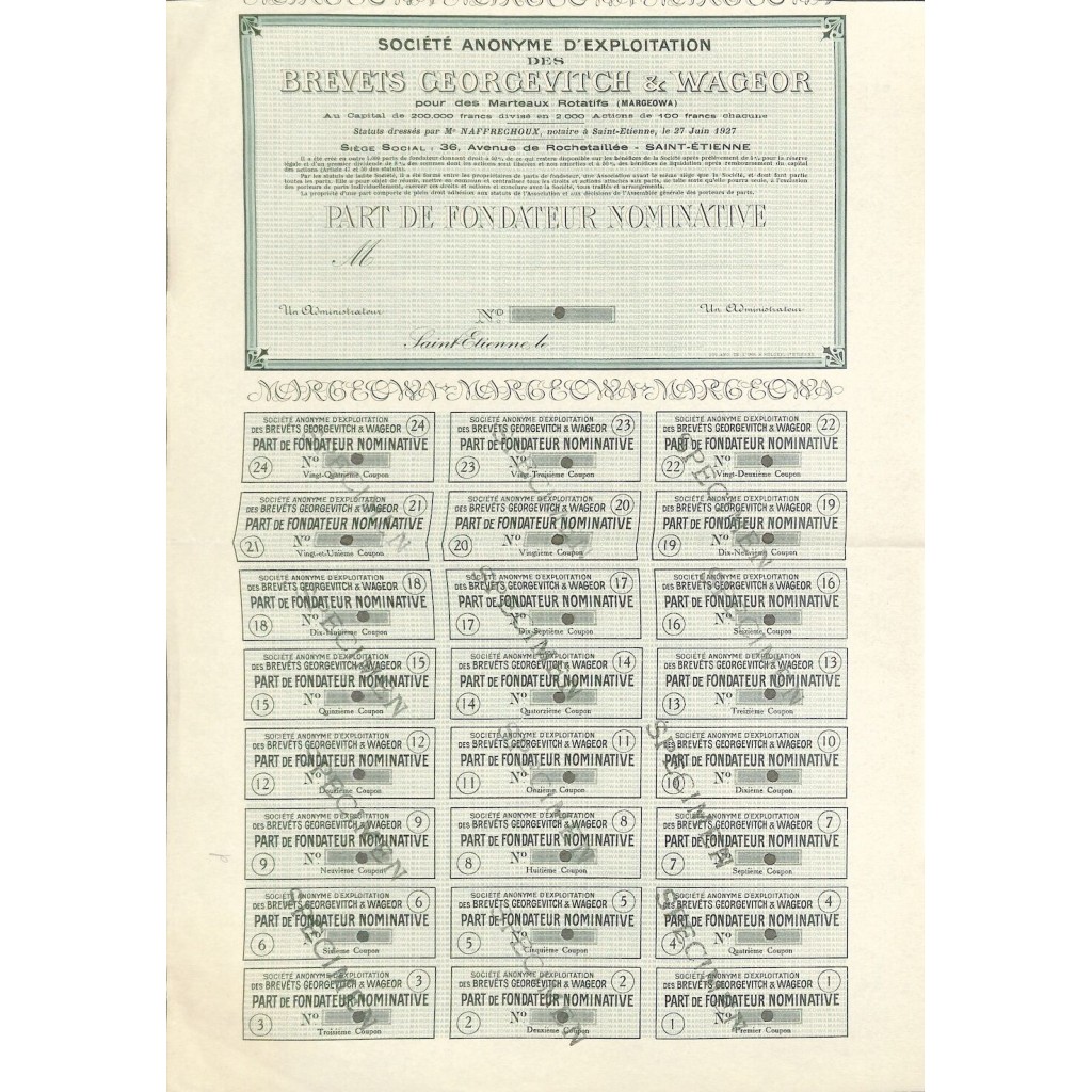 1927 - BREVETS GEORGEVITCH ET WAGEOR SOC. ANON....
