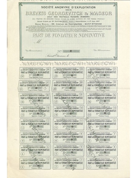 1927 - BREVETS GEORGEVITCH ET WAGEOR SOC. ANON. D'EXPLOITAT. DES