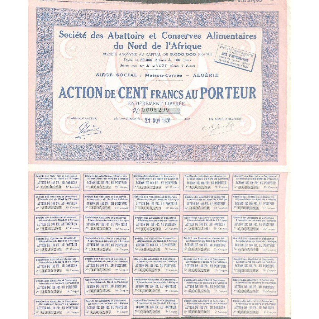 1928 - ABATTOIRS ET CONSERVES ALIMENTAIRES DU...