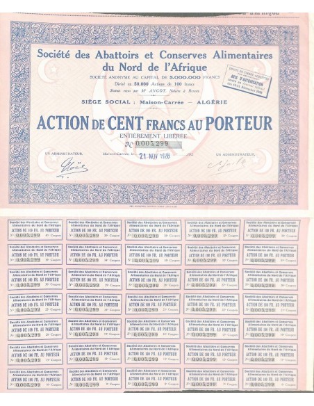 1928 - ABATTOIRS ET CONSERVES ALIMENTAIRES DU NORD DE L'AFRIQUE SOC. DES