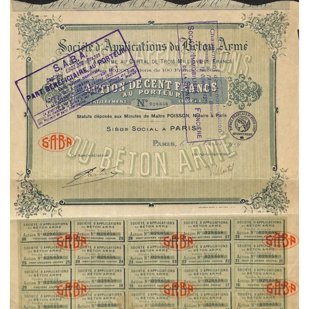 1919 - APPLICATIONS DU BETON ARMÉ SOC. D'