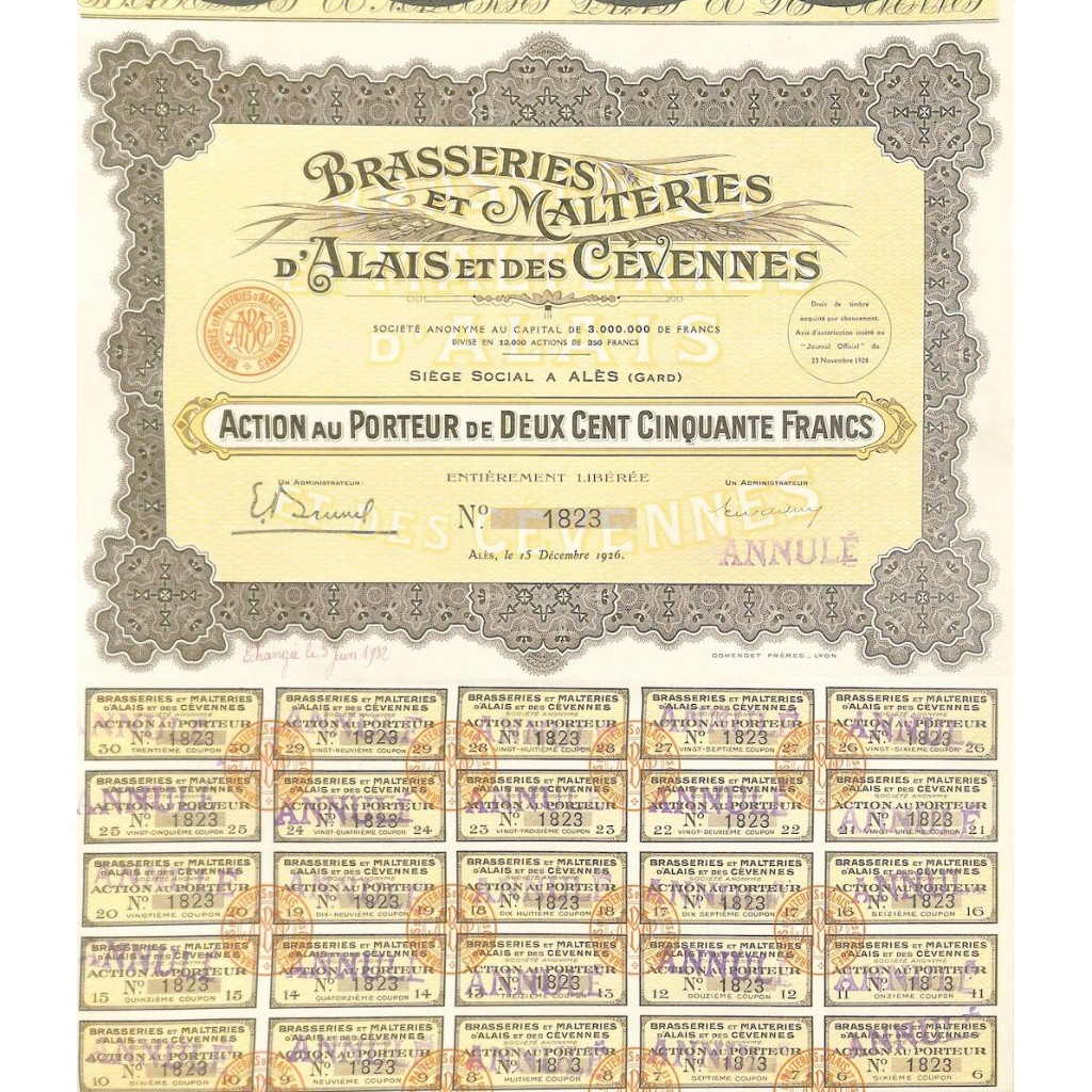 1926 - BRASSERIES ET MALTERIES D'ALAIS ET DES...