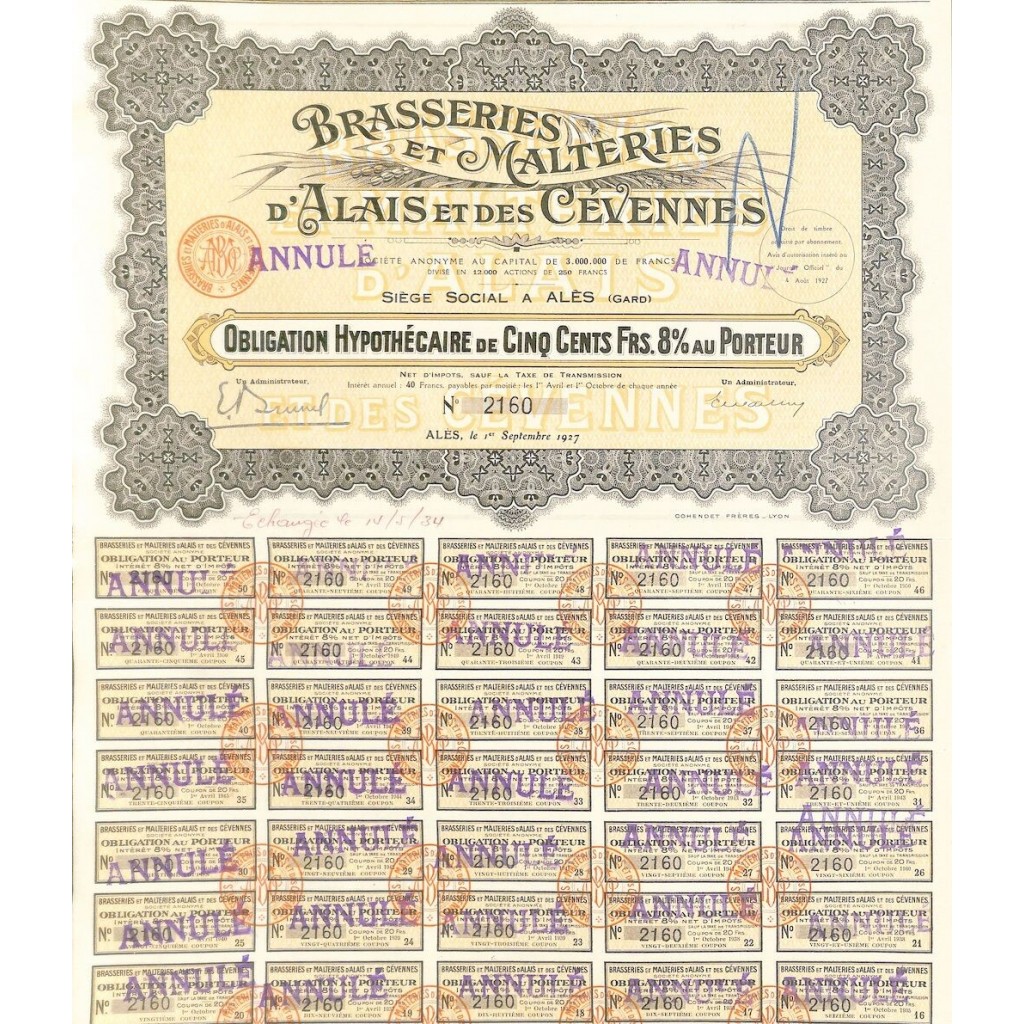 1927 - BRASSERIES ET MALTERIES D'ALAIS ET DES...