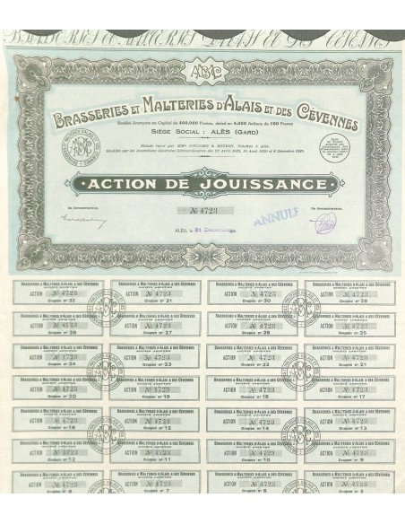 1931 - BRASSERIES ET MALTERIES D'ALAIS ET DES CEVENNES (AZIONE DI GOD.)