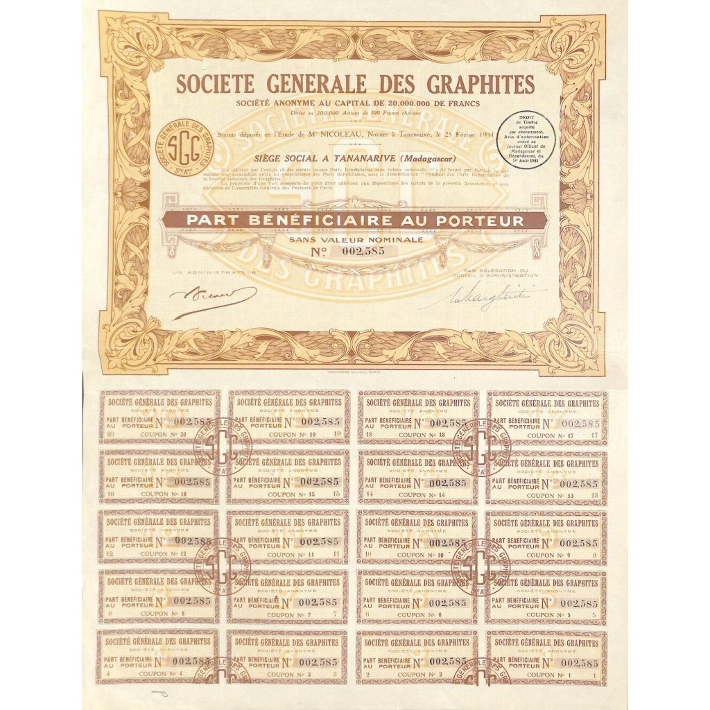 1931 - GENERALE DES GRAPHITES SOC.