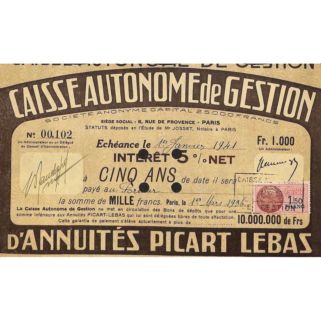 1936 - CAISSE AUTONOME DE GESTION
